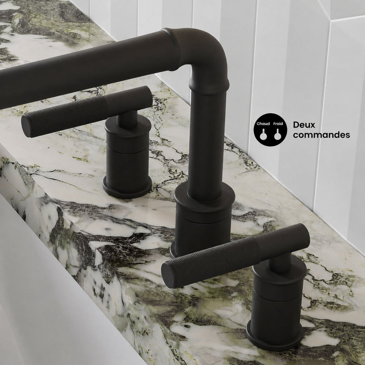 Avallon 20,3 cm. Widespread, Sleek Handle, mitigeur de lavabo – finition noir mat