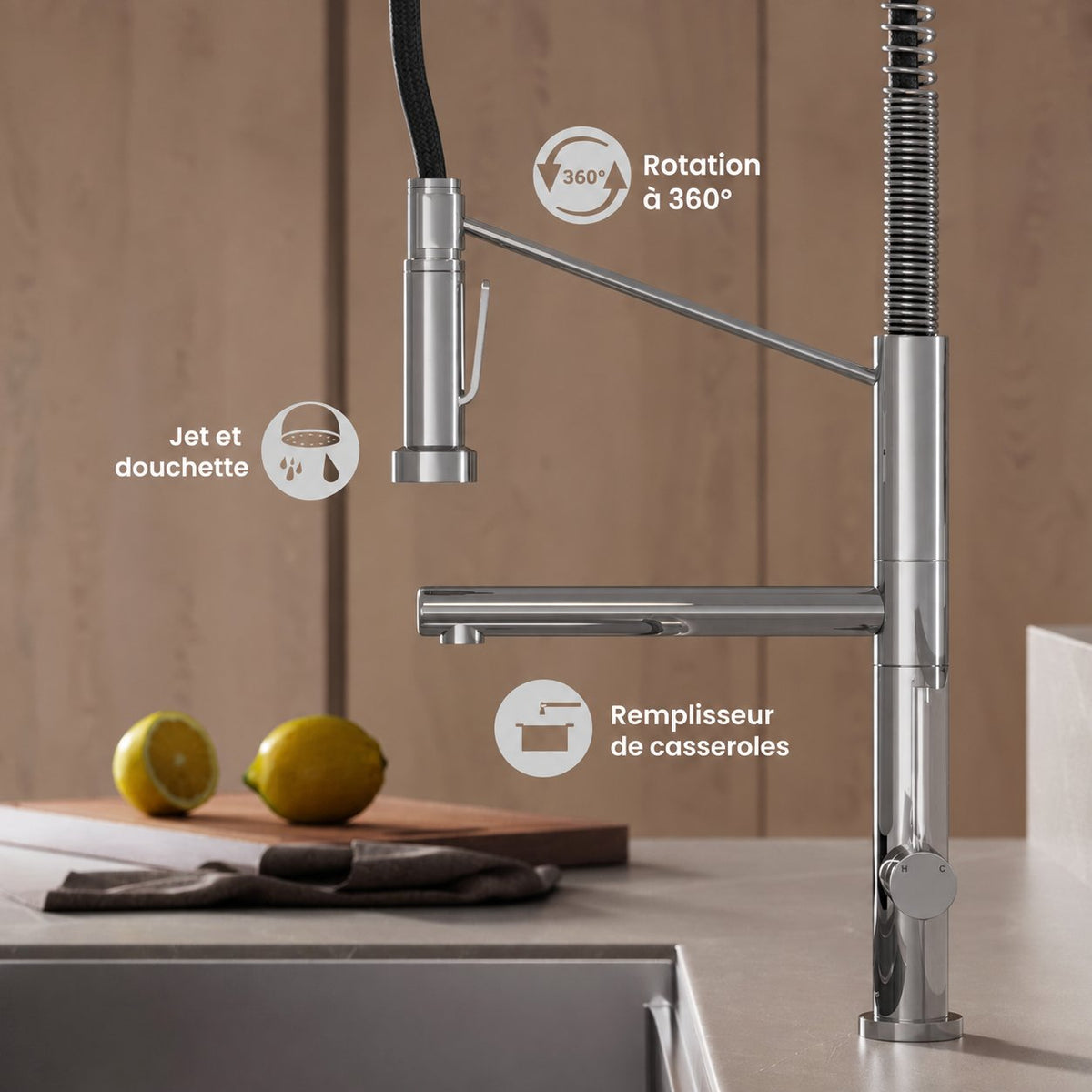 Nouvet Poignée unique, Pull-Down mitigeur de cuisine avec Pot Filler – finition Chrome