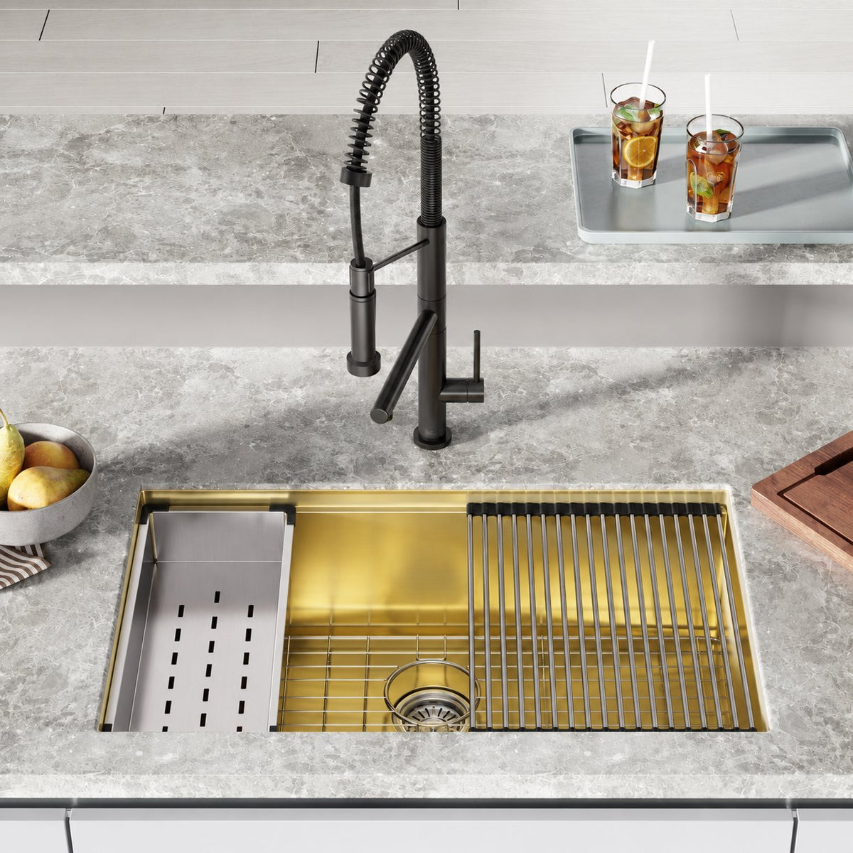 Tourner 81,3 cm 18 Gauge acier inoxydable Undermount évier de cuisine – finition or poli