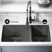 Rivage 83,8 × 50,8 cm acier inoxydable, Dual Basin, Undermount évier de cuisine – finition noir