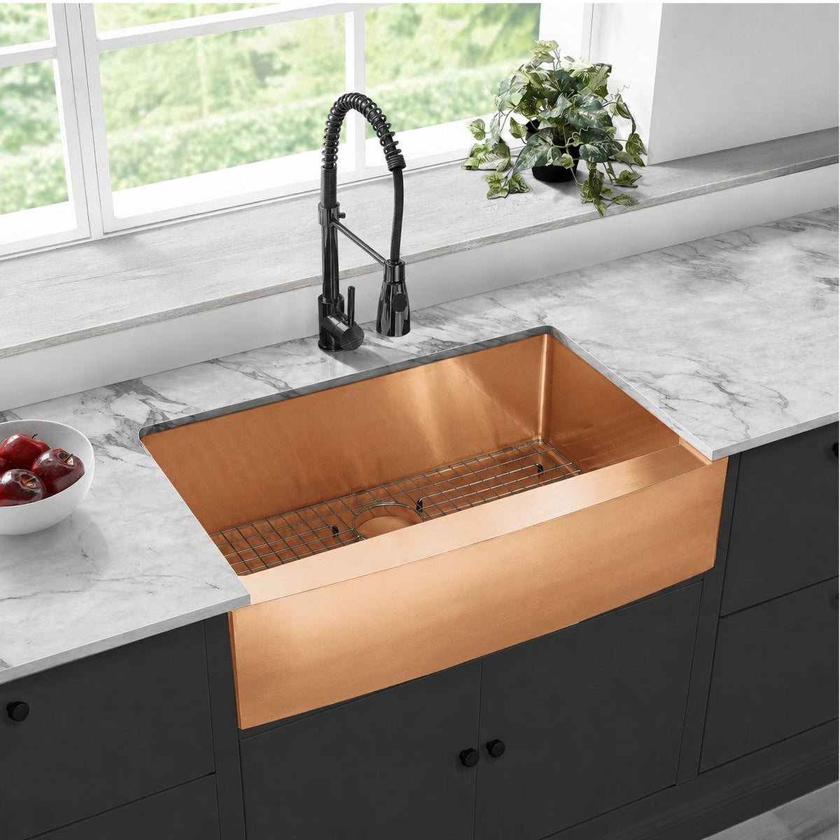 Rivage 83,8 × 53,3 cm acier inoxydable, simple Basin, Farmhouse évier de cuisine avec Apron – finition Rose or