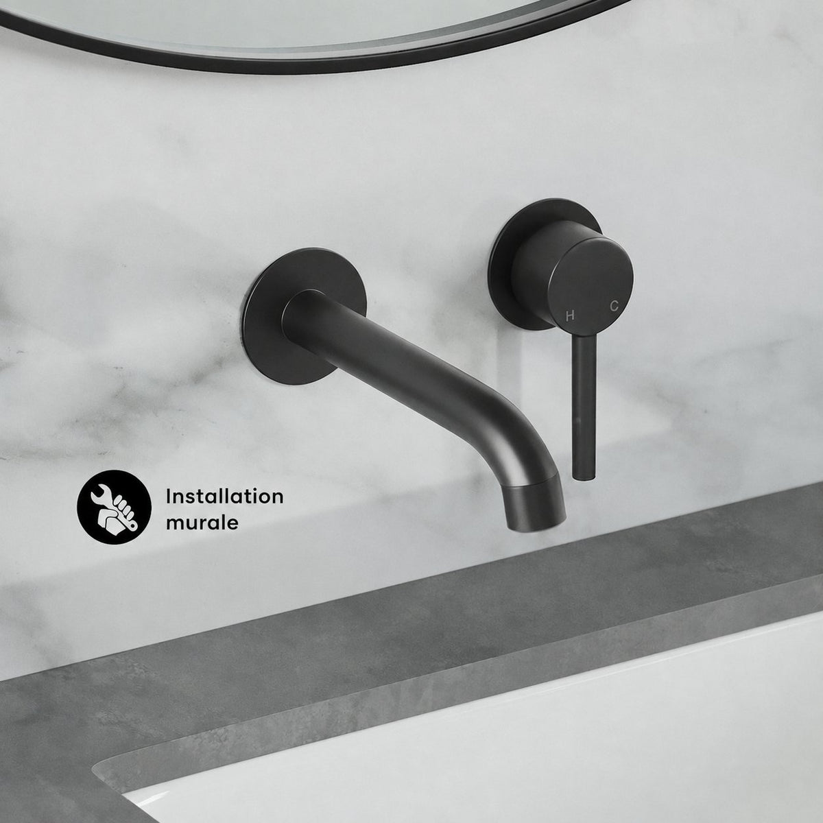 Ivy monocommande mural mitigeur de lavabo – finition noir mat