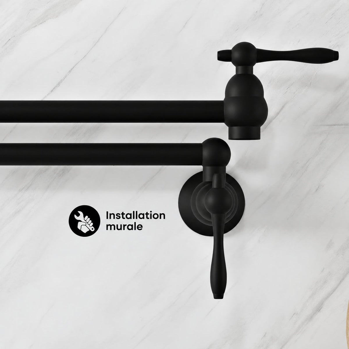 Plaisir Retractable mural Pot Filler robinet – finition noir mat
