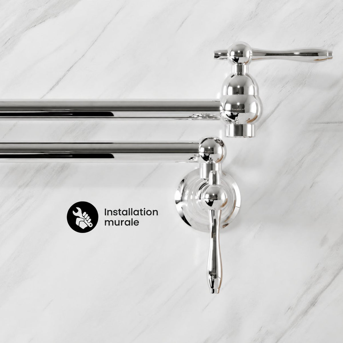 Plaisir Retractable mural Pot Filler robinet – finition chrome poli