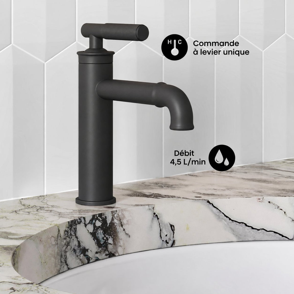 Avallon monotrou, monocommande Sleek, mitigeur de lavabo – finition noir mat