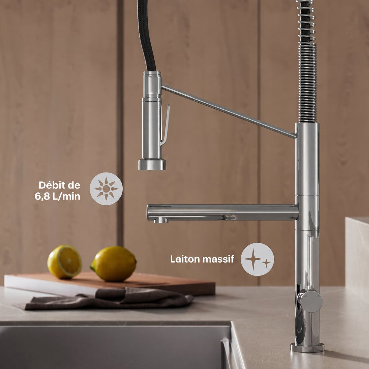 Nouvet Poignée unique, Pull-Down mitigeur de cuisine avec Pot Filler – finition Chrome