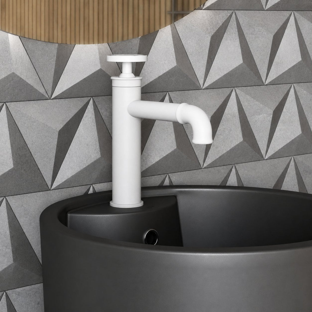 Avallon monotrou, monocommande Wheel, mitigeur de lavabo – finition blanc mat