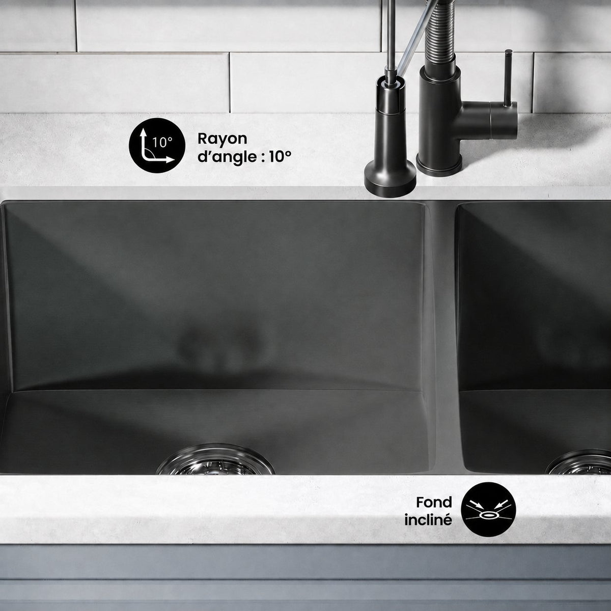 Rivage 83,8 × 50,8 cm acier inoxydable, Dual Basin, Undermount évier de cuisine – finition noir