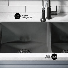 Rivage 83,8 × 50,8 cm acier inoxydable, Dual Basin, Undermount évier de cuisine – finition noir