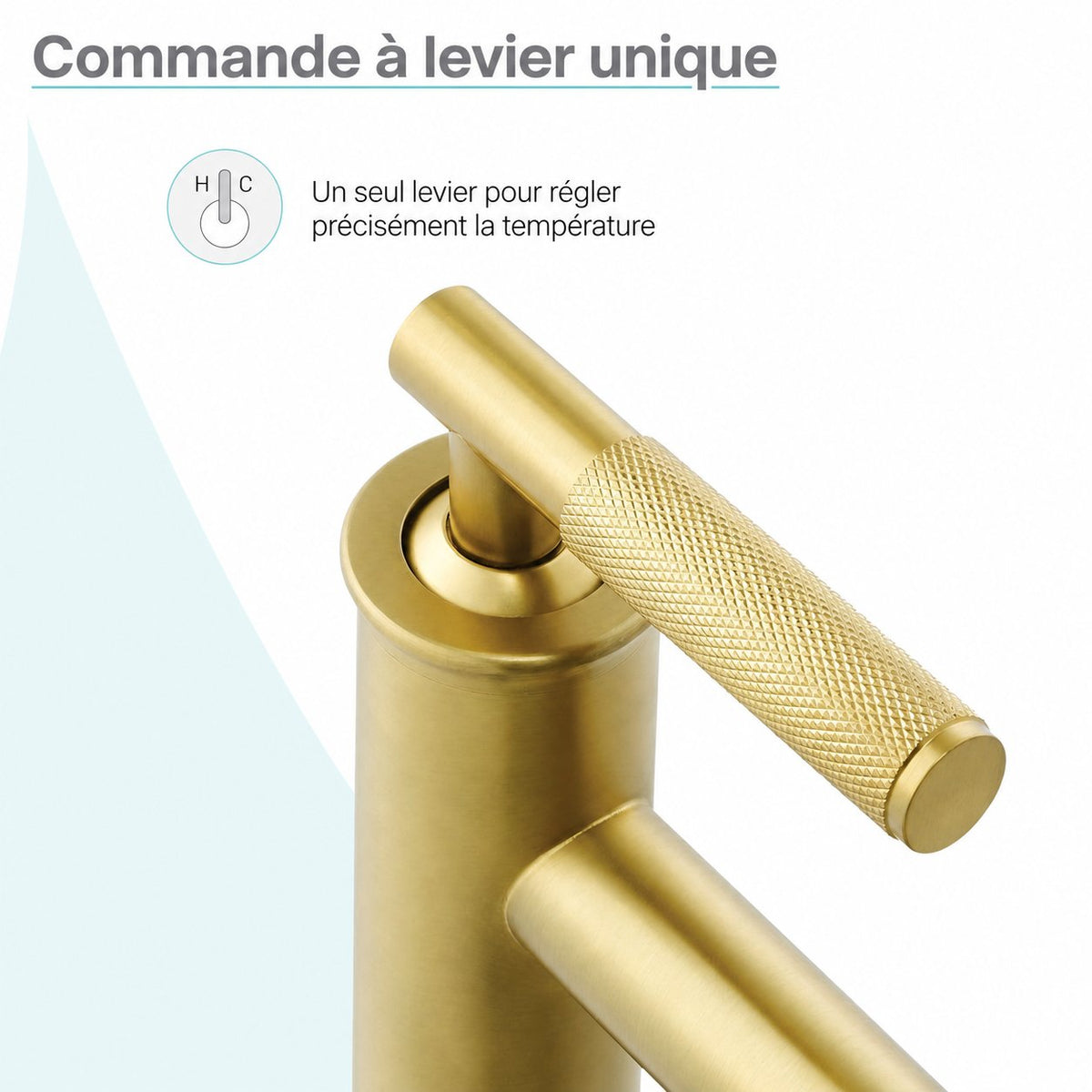 Avallon monotrou, monocommande Sleek, High Arc mitigeur de lavabo – finition or brossé