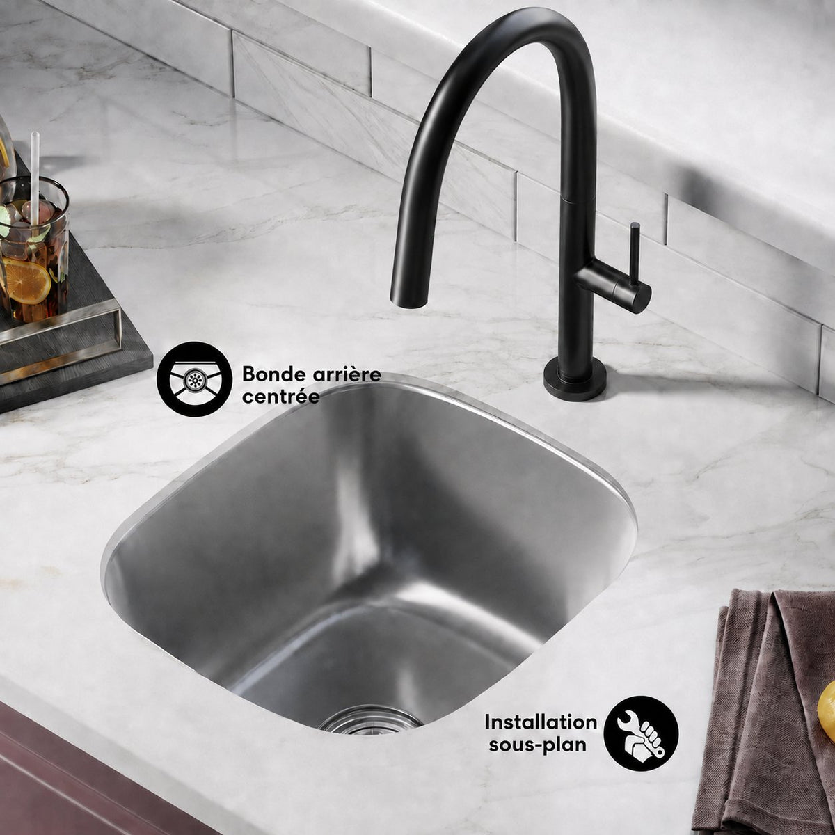 Toulouse 40,6 × 45,7 cm acier inoxydable simple Basin Undermount évier de cuisine