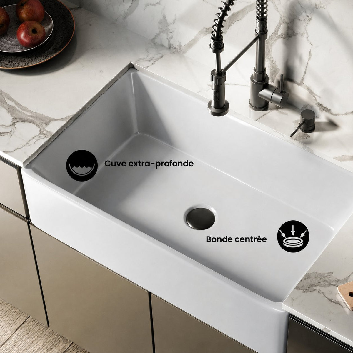 Elegance 83,8 cm x 50,8 cm simple Basin Fireclay Farmhouse évier de cuisine – finition blanc brillant