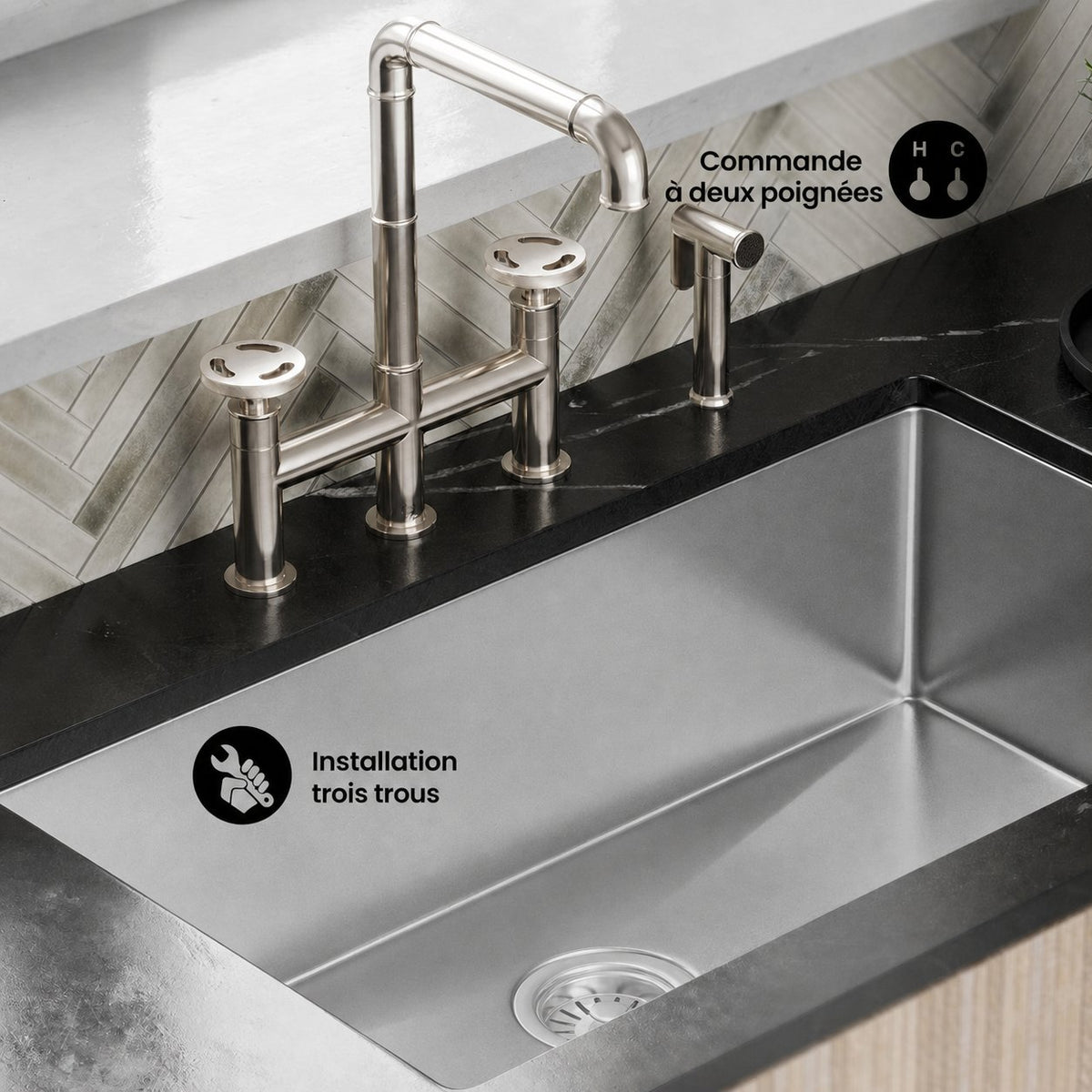 Avallon Pro Widespread mitigeur de cuisine avec Side Sprayer – finition nickel brossé