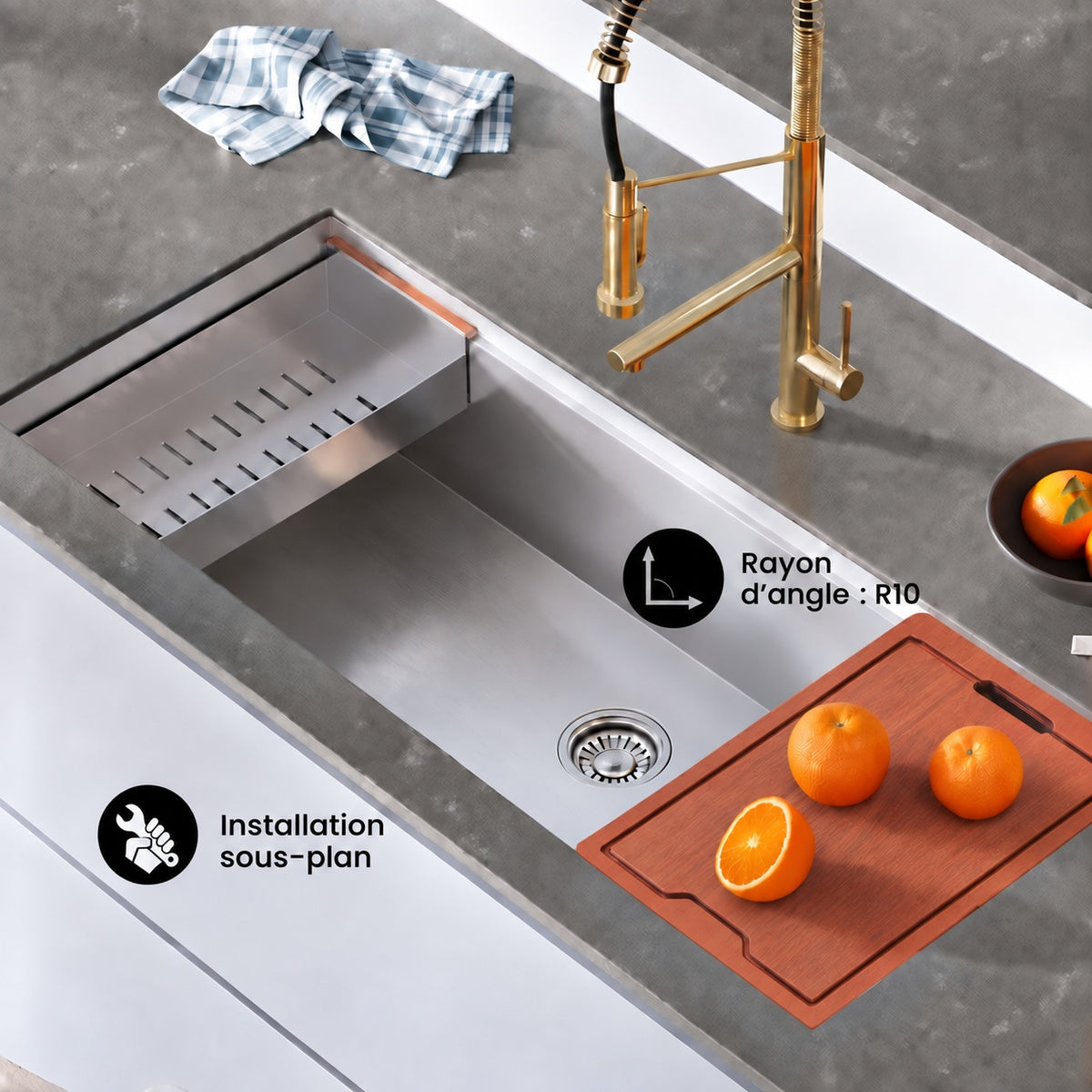 Rivage 114,3 × 48,3 cm simple Basin Undermount Kitchen Workstation vasque