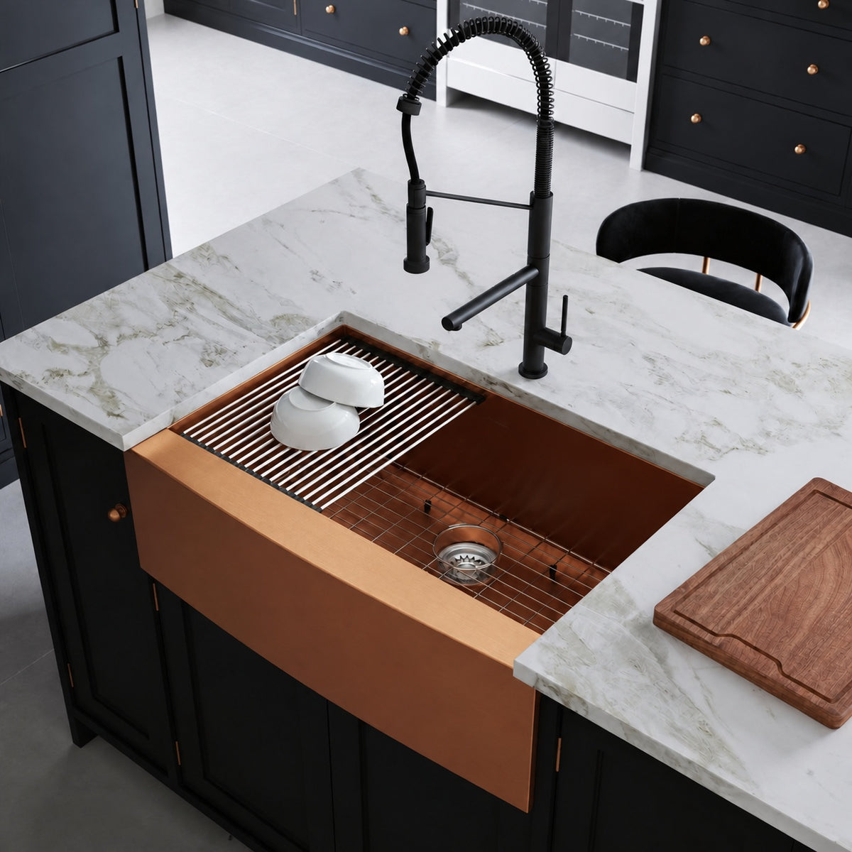 Tourner 83,8 × 55,9 cm acier inoxydable, simple Basin, Farmhouse Kitchen Workstation vasque avec Apron – finition Rose or