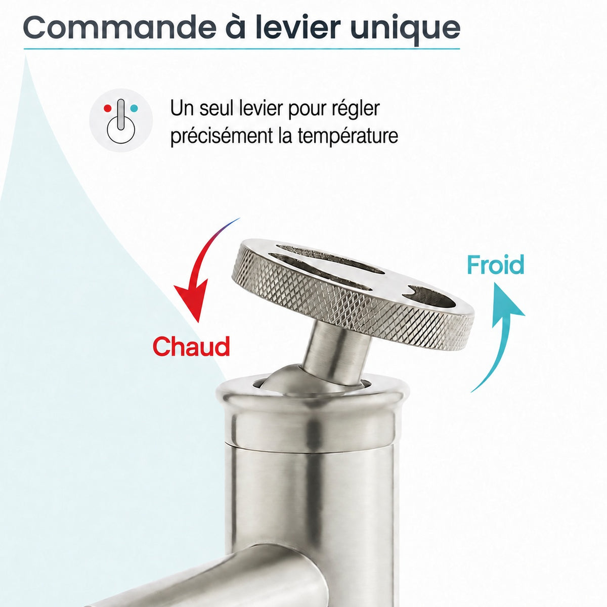 Avallon monotrou, monocommande Wheel, mitigeur de lavabo – finition nickel brossé