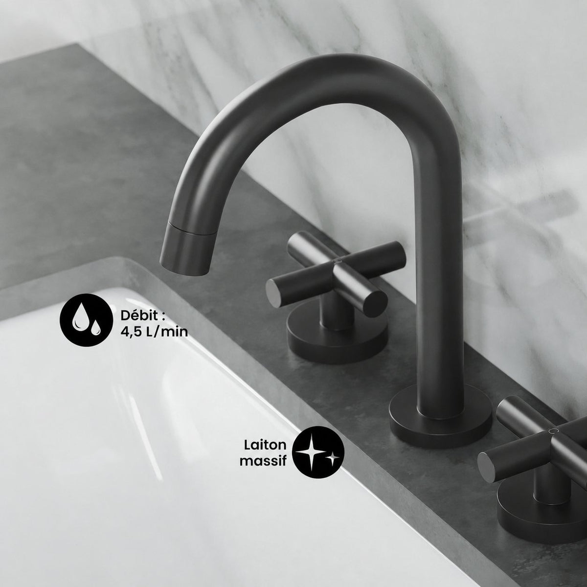 Ivy Courte 20,3 cm. Widespread, Cross Handle, mitigeur de lavabo – finition noir mat