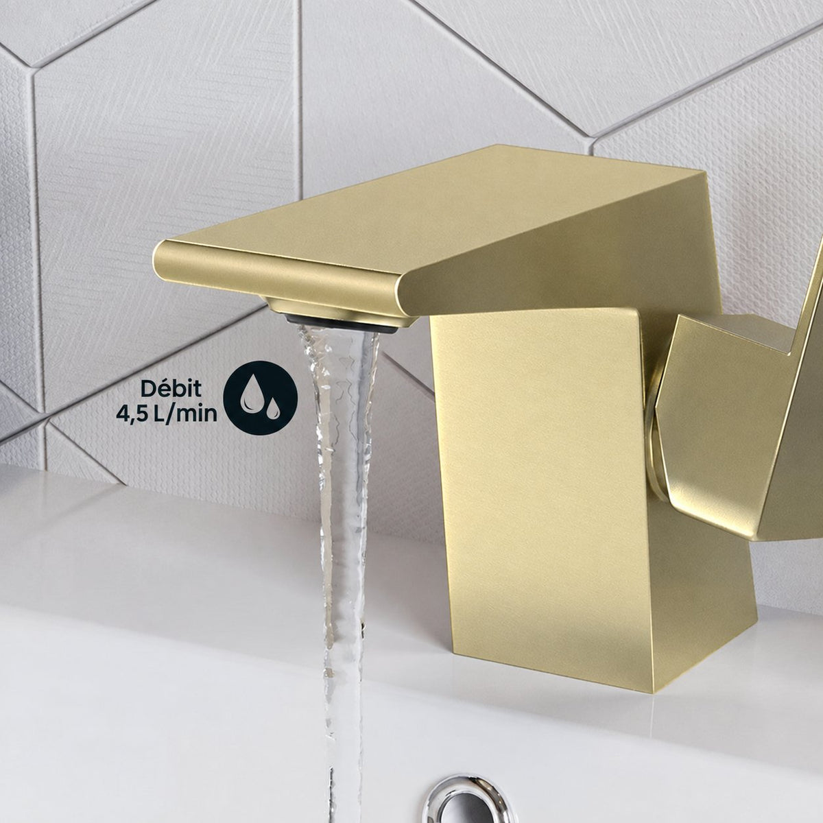 Carre monotrou, monocommande, mitigeur de lavabo – finition or brossé