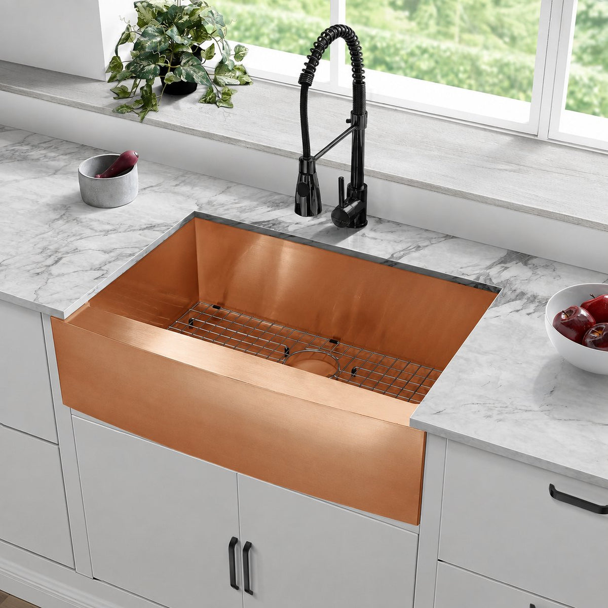 Rivage 76,2 × 53,3 cm acier inoxydable, simple Basin, Farmhouse évier de cuisine avec Apron – finition Rose or