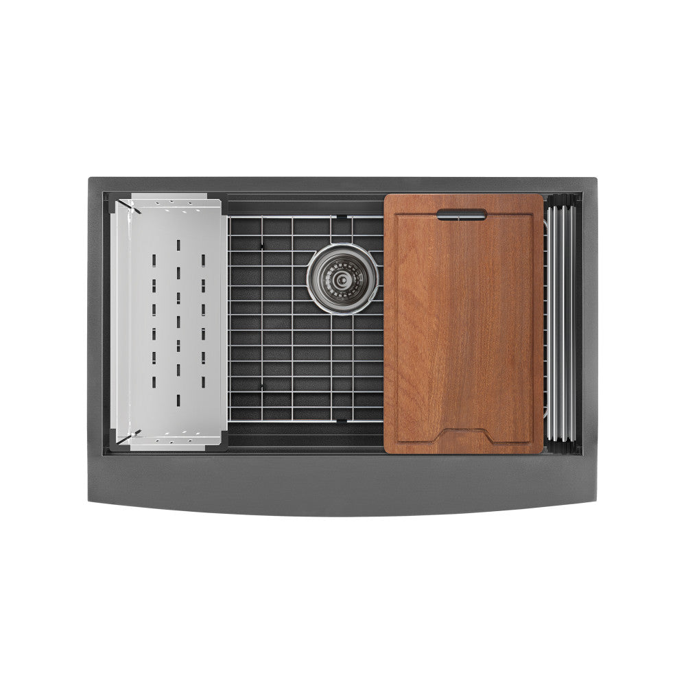 Tourner 83,8 × 55,9 cm acier inoxydable, simple Basin, Farmhouse Kitchen Workstation vasque avec Apron – finition noir
