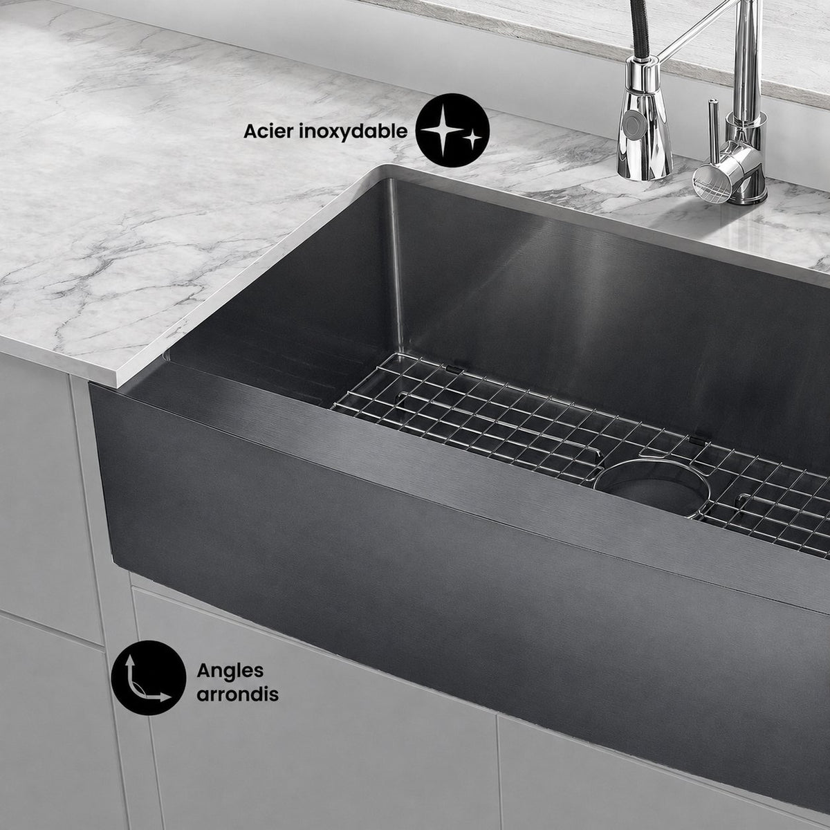 Rivage 83,8 × 53,3 cm acier inoxydable, simple Basin, Farmhouse évier de cuisine avec Apron – finition noir