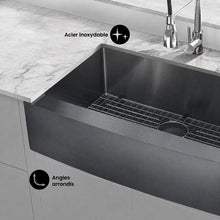 Rivage 83,8 × 53,3 cm acier inoxydable, simple Basin, Farmhouse évier de cuisine avec Apron – finition noir