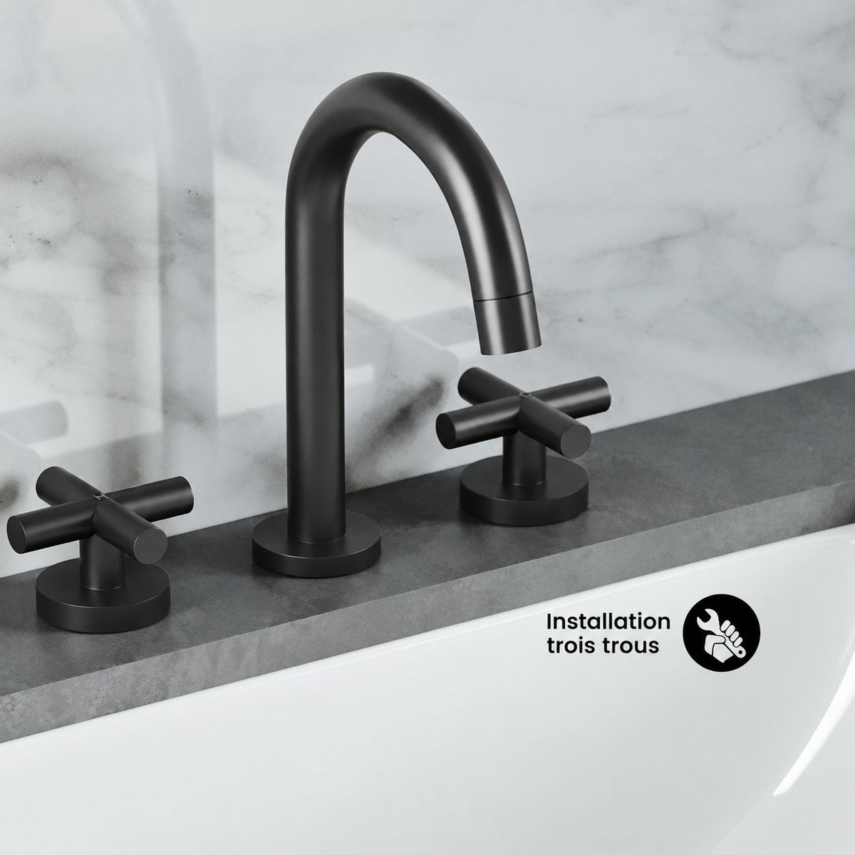 Ivy Courte 20,3 cm. Widespread, Cross Handle, mitigeur de lavabo – finition noir mat