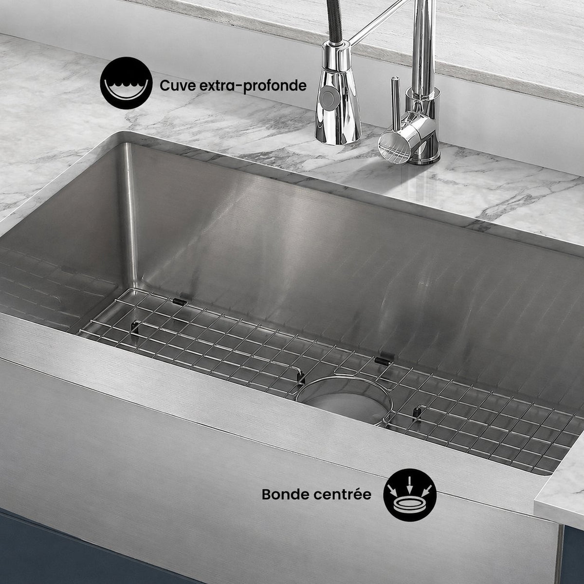 Rivage 83,8 × 53,3 cm acier inoxydable, simple Basin, Farmhouse évier de cuisine avec Apron