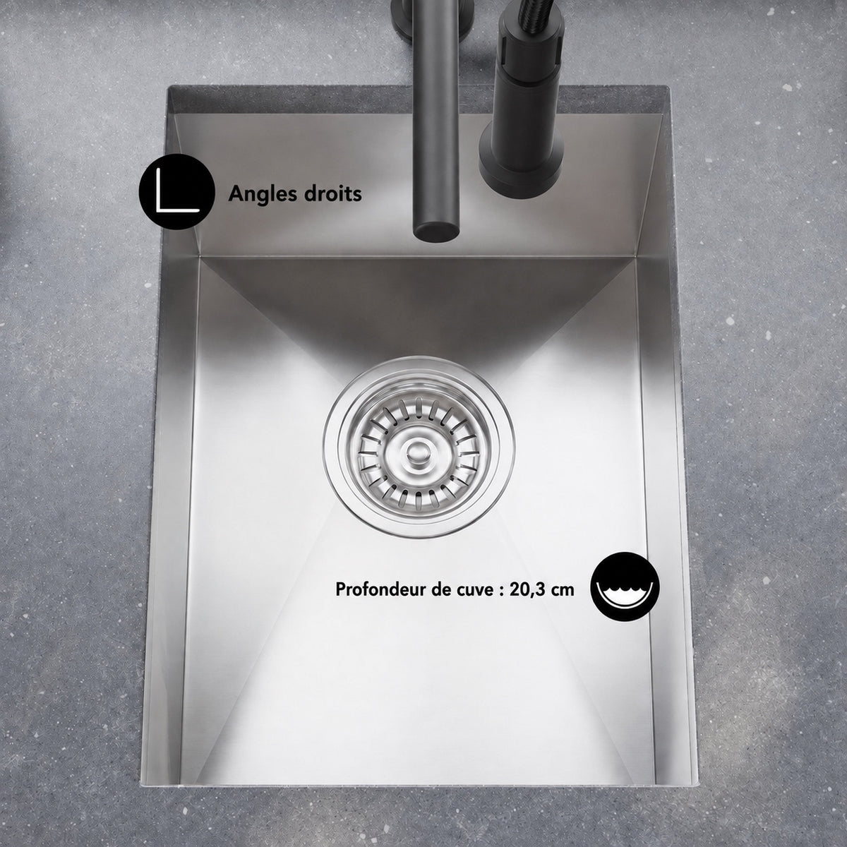 Tourner 35,6 × 45,7 cm acier inoxydable, simple Basin, Undermount évier de cuisine