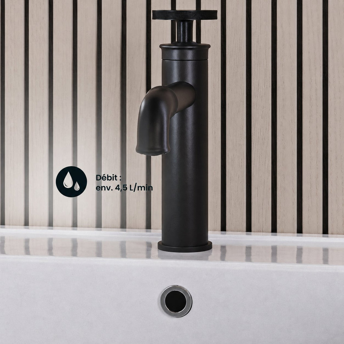 Avallon monotrou, monocommande Wheel, mitigeur de lavabo – finition noir mat