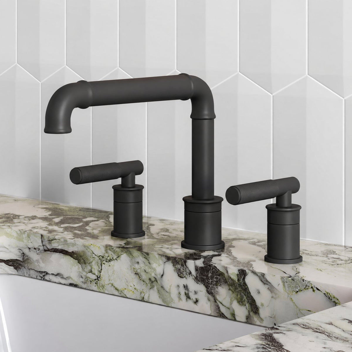 Avallon 20,3 cm. Widespread, Sleek Handle, mitigeur de lavabo – finition noir mat