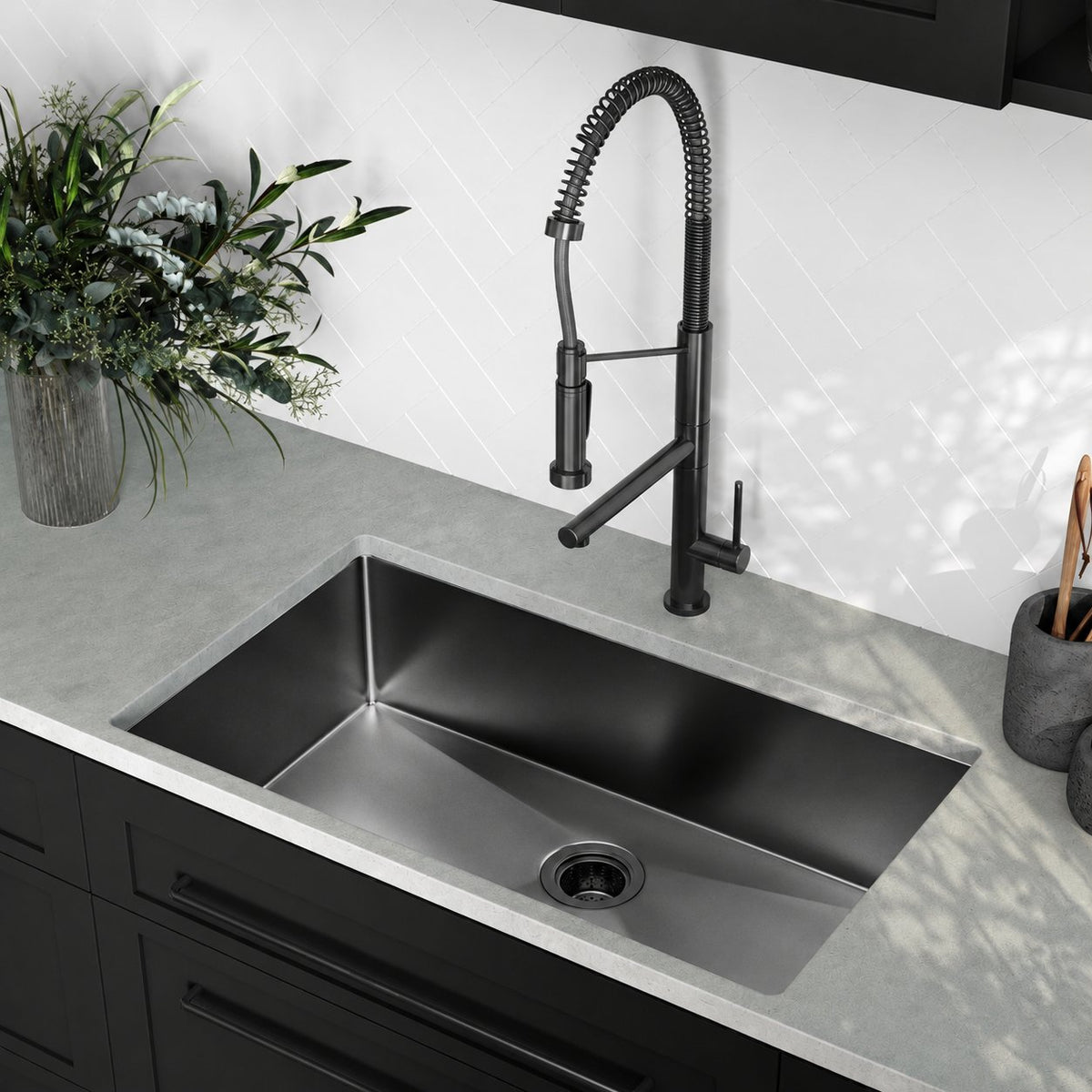 Rivage 81,3 × 48,3 cm acier inoxydable, simple Basin, Undermount évier de cuisine, noir