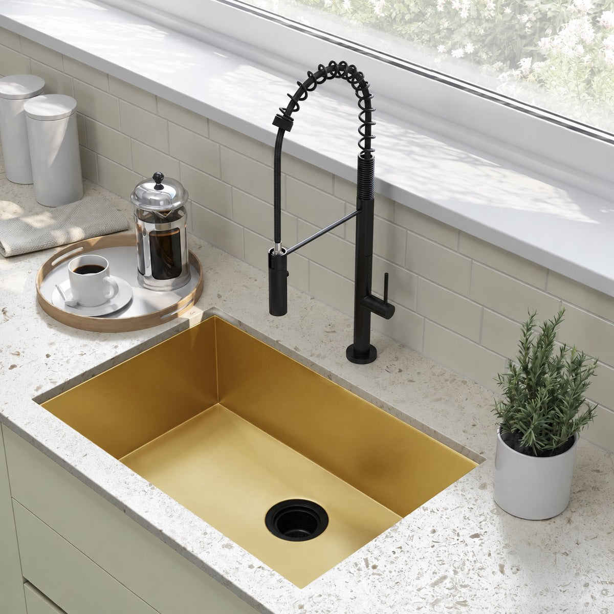 Tourner 68,6 × 48,3 cm acier inoxydable, simple Basin, Undermount évier de cuisine – finition or
