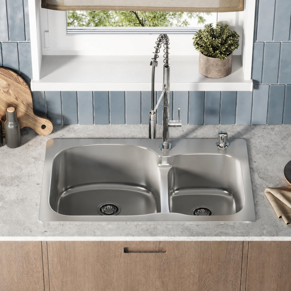 Ouvert 83,8 × 55,9 cm acier inoxydable, Dual Basin, Top-Mount évier de cuisine