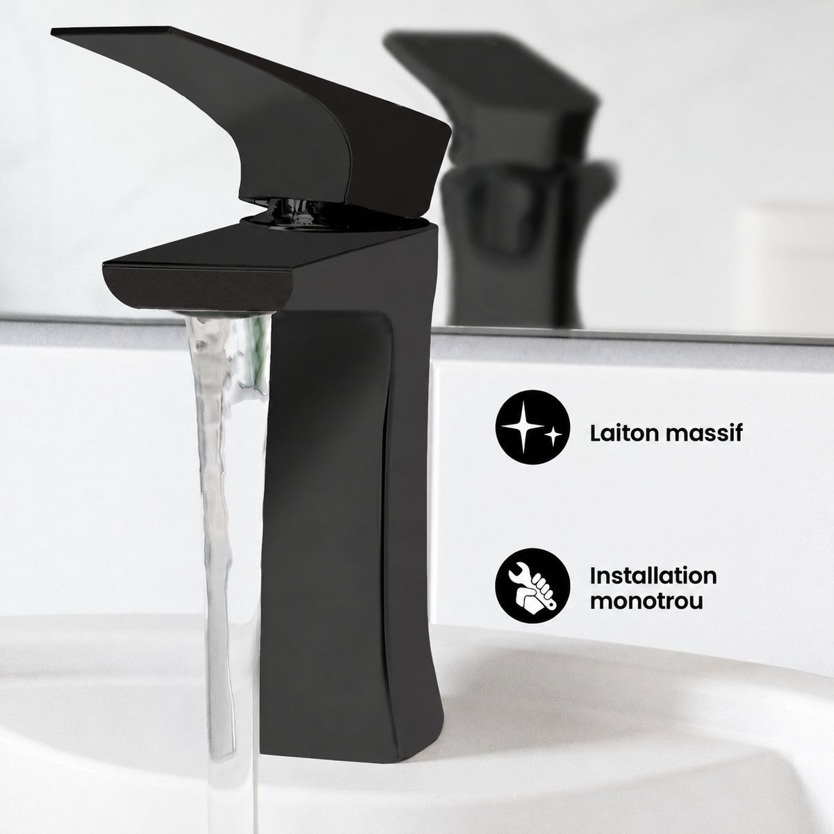 Monaco monotrou, monocommande, mitigeur de lavabo – finition noir mat
