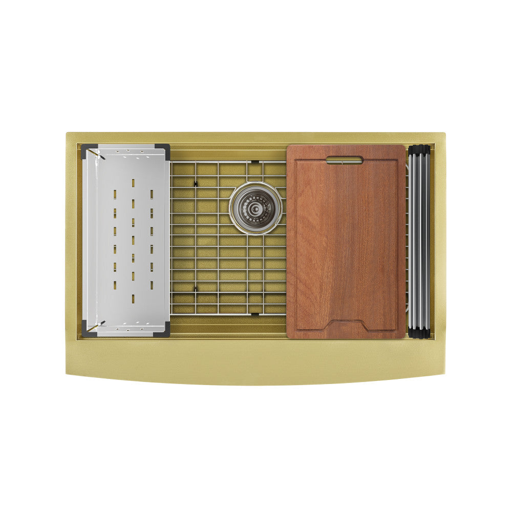 Tourner 83,8 × 55,9 cm acier inoxydable, simple Basin, Farmhouse Kitchen Workstation vasque avec Apron – finition or