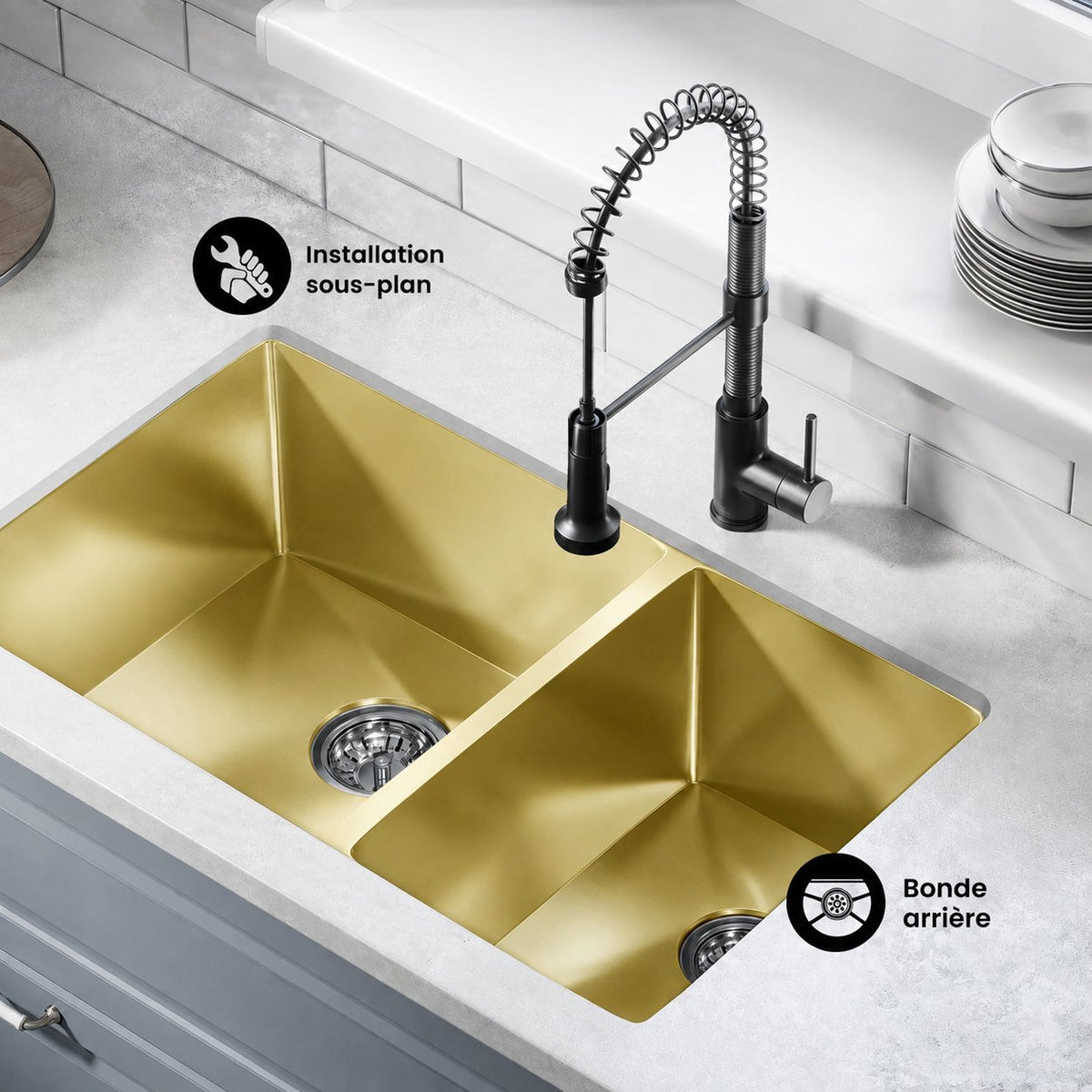 Rivage 83,8 × 50,8 cm acier inoxydable, Dual Basin, Undermount évier de cuisine – finition or