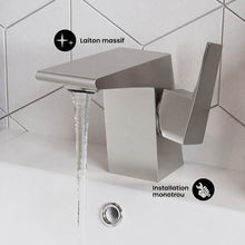 Carre monotrou, monocommande, mitigeur de lavabo – finition nickel brossé