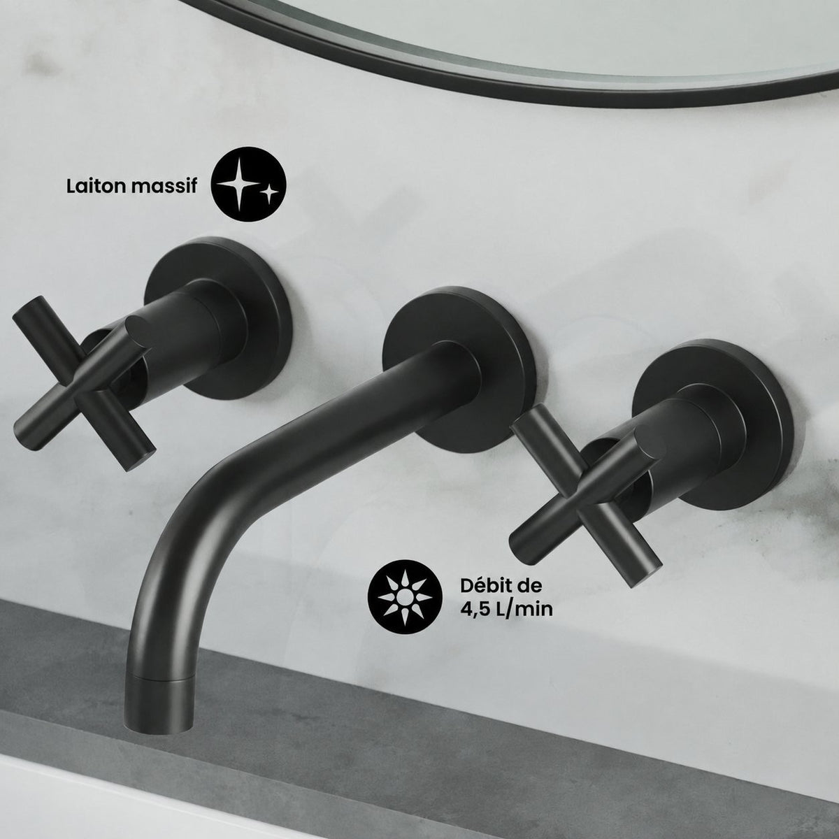 Ivy 20,3 cm. Widespread double Cross-Handle mural mitigeur de lavabo – finition noir mat