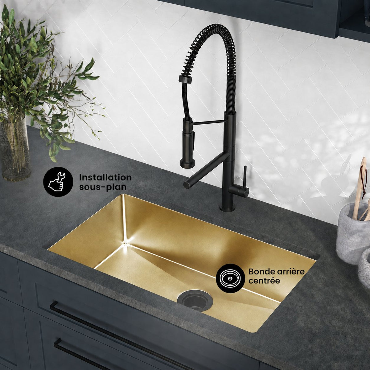 Rivage 76,2 × 45,7 cm acier inoxydable, simple Basin, Undermount évier de cuisine, or