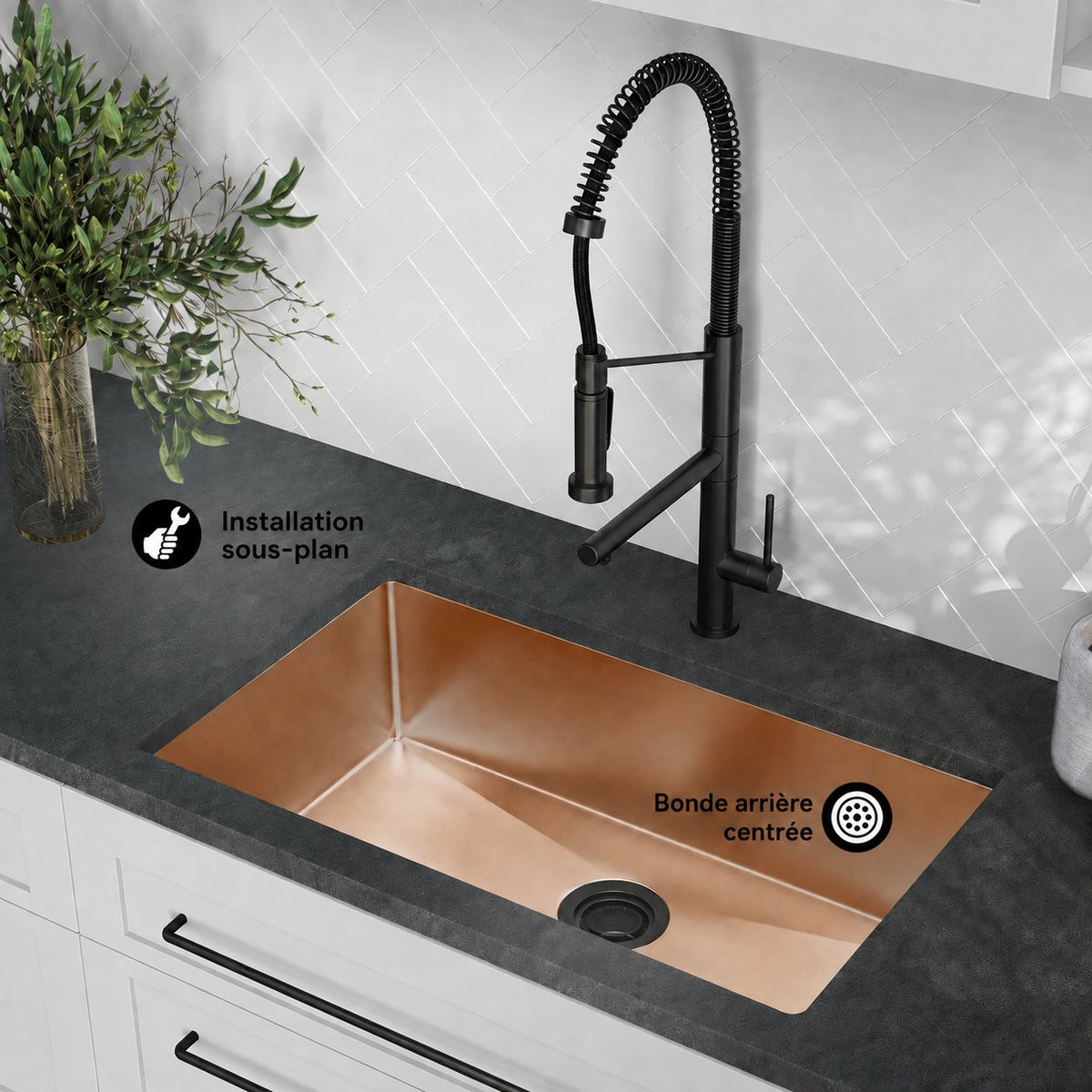 Rivage 76,2 × 45,7 cm acier inoxydable, simple Basin, Undermount évier de cuisine, Rose or