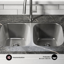 Toulouse 81,3 × 48,3 cm Low Divide acier inoxydable, Dual Basin, Under-Mount évier de cuisine