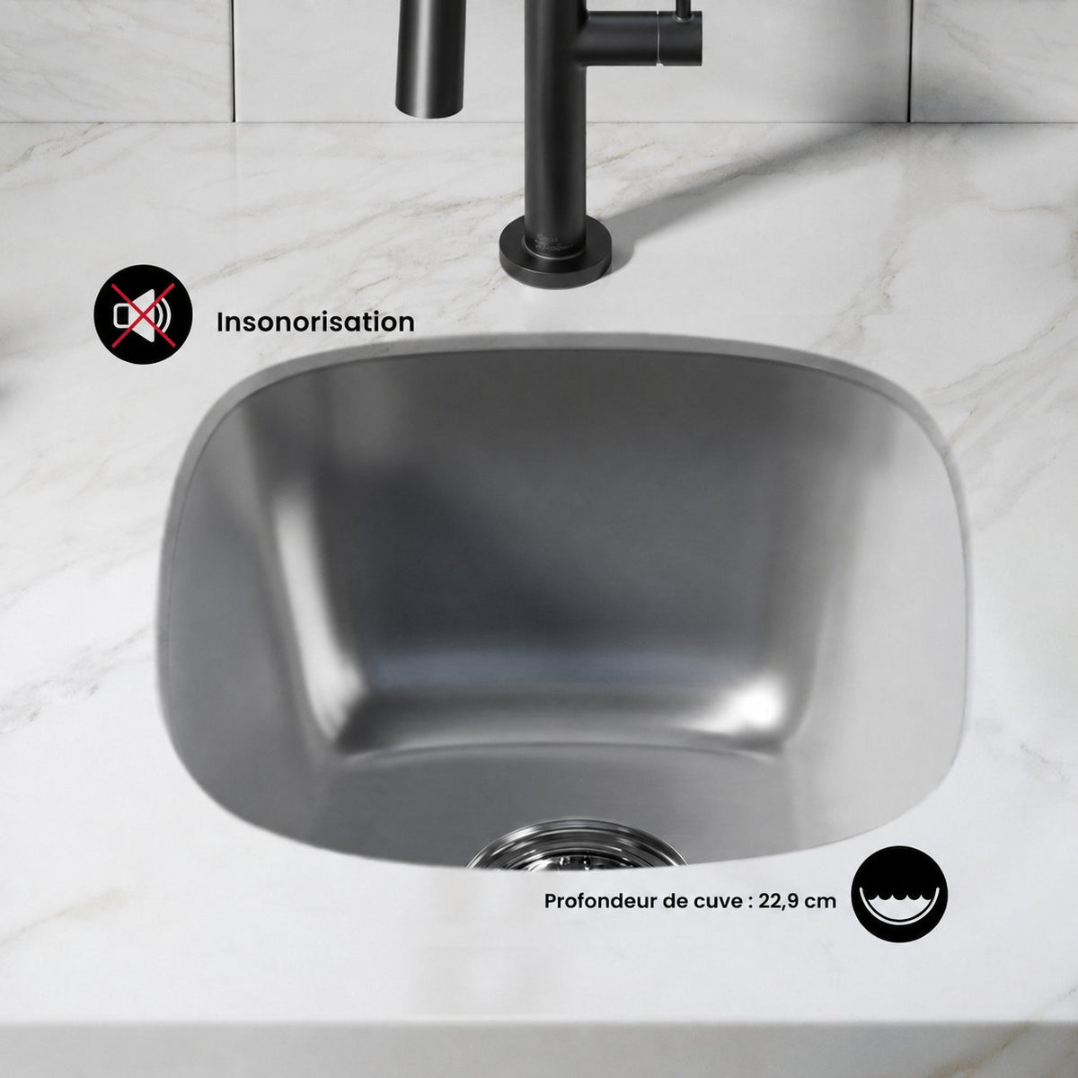 Toulouse 40,6 × 45,7 cm acier inoxydable simple Basin Undermount évier de cuisine