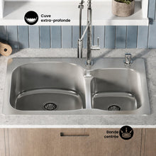 Ouvert 83,8 × 55,9 cm acier inoxydable, Dual Basin, Top-Mount évier de cuisine