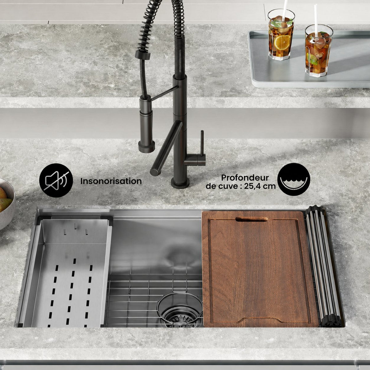Tourner 81,3 cm 18 Gauge acier inoxydable Undermount évier de cuisine – finition noir mat
