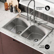 Ouvert 83,8 × 55,9 cm acier inoxydable, Dual Basin, Top-Mount évier de cuisine