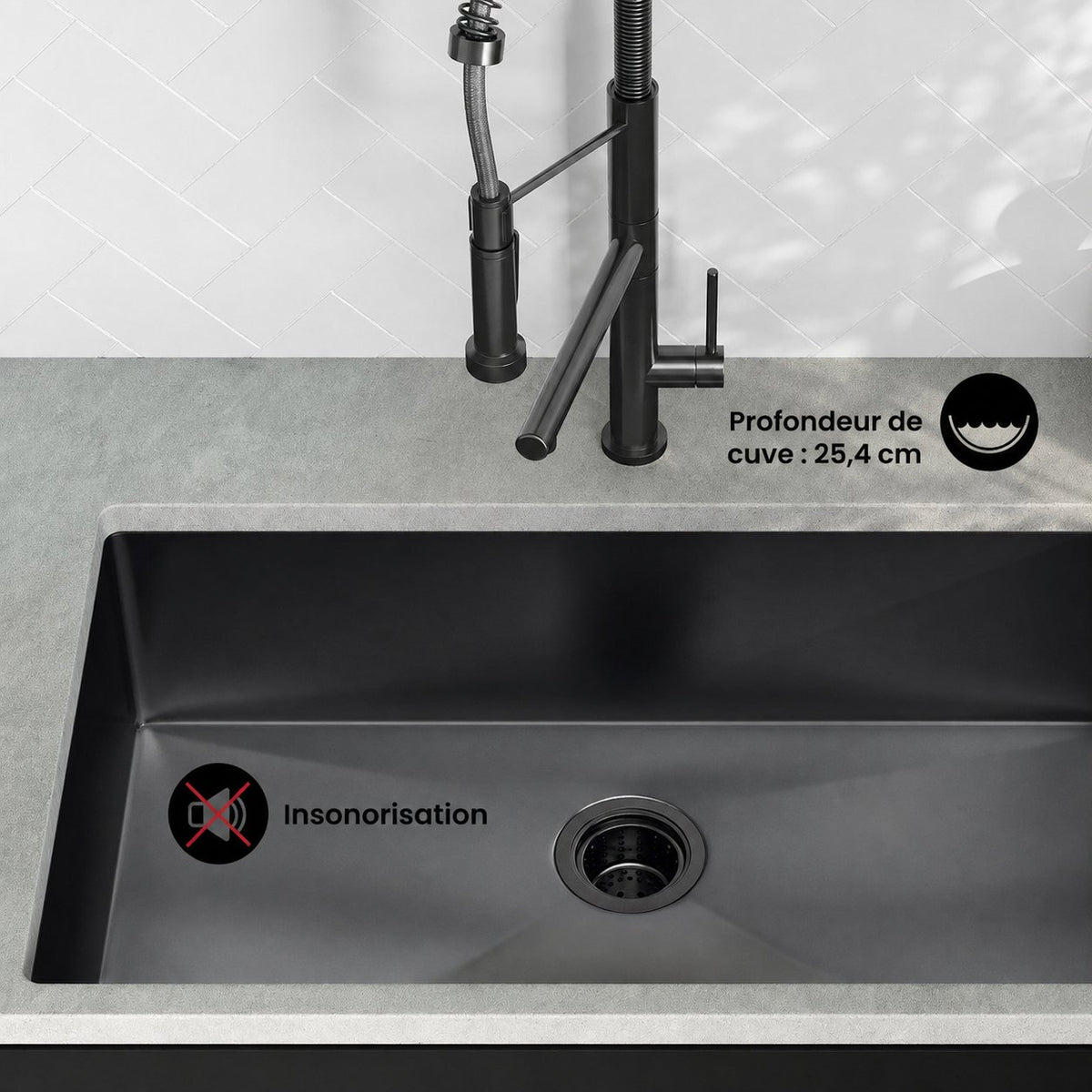 Rivage 81,3 × 48,3 cm acier inoxydable, simple Basin, Undermount évier de cuisine, noir