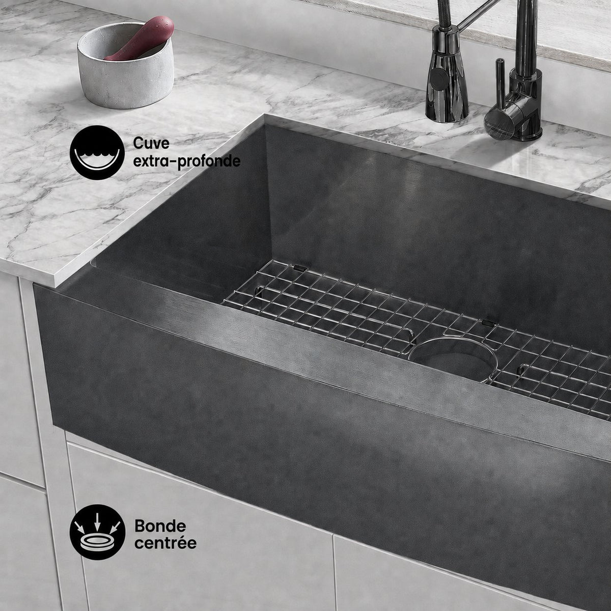 Rivage 76,2 × 53,3 cm acier inoxydable, simple Basin, Farmhouse évier de cuisine avec Apron – finition noir