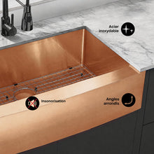 Rivage 91,4 × 53,3 cm acier inoxydable, simple Basin, Farmhouse évier de cuisine avec Apron – finition Rose or