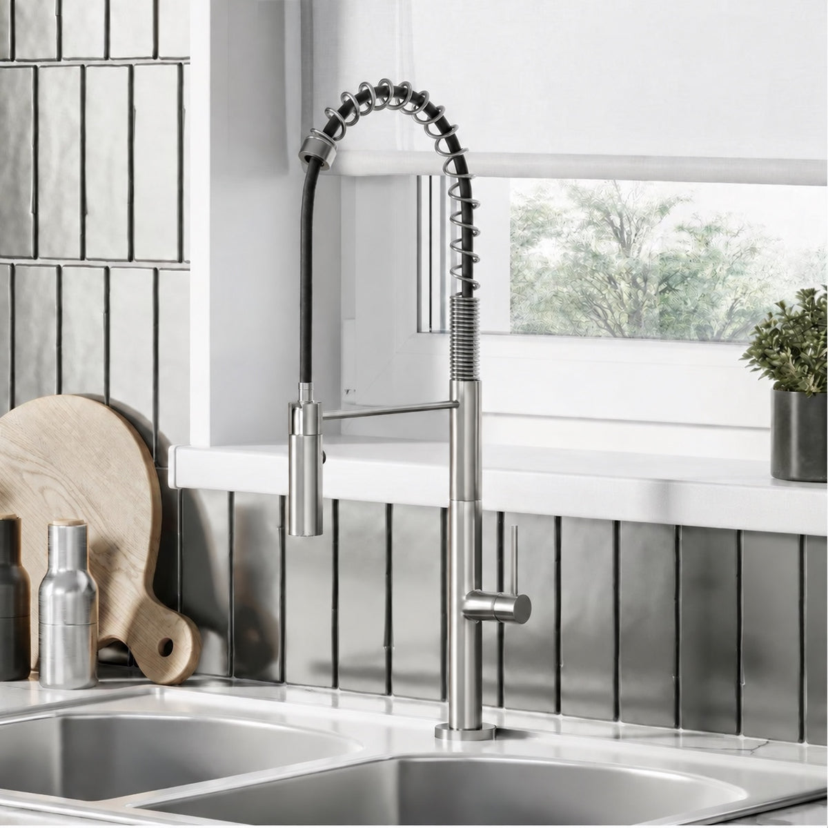 Chalet Poignée unique, Pull-Down mitigeur de cuisine – finition nickel brossé